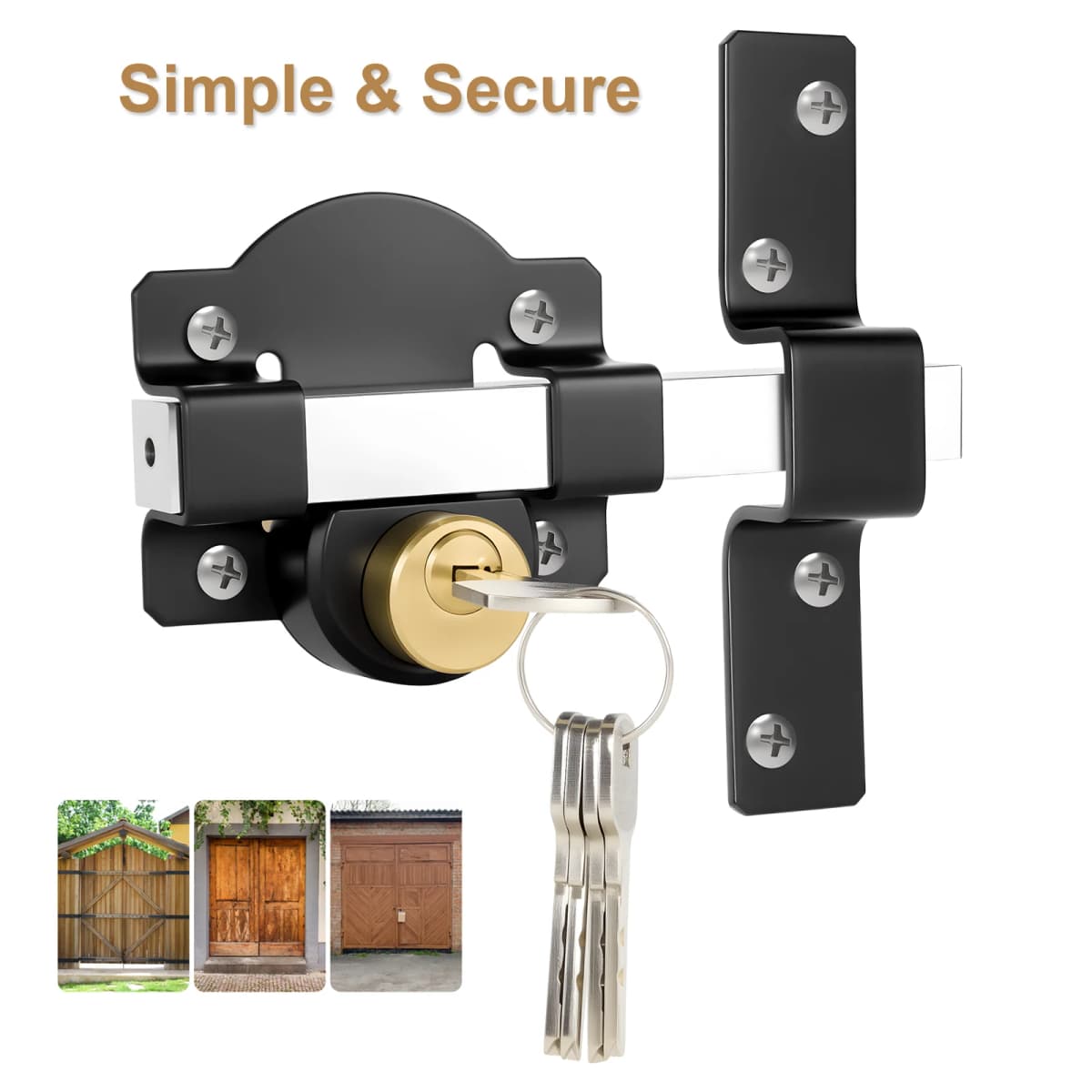 5 Keys 1 Set Sliding Door Lock Both Side Lock Door 50mm Long Throw Gate Lock Stainless Steel Security Lock for Yard,Garden Doors