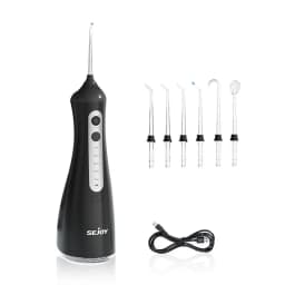 SEJOY Portable Electric Water Flosser Irrigator Dental Teeth Whitening strips 350ML Tank 5 Modes 5 Jet Tips For Home Travel