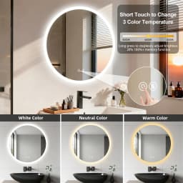 Round LED Bathroom Mirror with Lights, 20/24/32" Backlit Dimmable Anti-Fog Wall Mounted Vanity Mirror,Memory Function