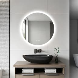 Round LED Bathroom Mirror with Lights, 20/24/32" Backlit Dimmable Anti-Fog Wall Mounted Vanity Mirror,Memory Function