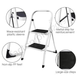 Folding Step Ladder for Home & Kitchen, 2 Step Ladder Anti-Slip Tread, Portable Metal Step Ladder, Easy to Store, 150kg Capacity