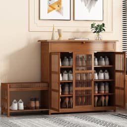 Voltsify Bamboo Entryway Storage Shoe Cabinet with Bench