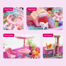 Joyfy Cute Pet Themed Sensory Bin toy Sandbox with Lid Dual-Color Sand Learning Activities for Boys Girls Birthday Chrimas Gifts