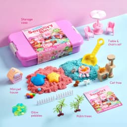 Joyfy Cute Pet Themed Sensory Bin toy Sandbox with Lid Dual-Color Sand Learning Activities for Boys Girls Birthday Chrimas Gifts