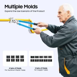 6T PEX Crimping Tool Set, 360° Rotatable Head Manual Scissor Type Crimper Pliers, 9 Molds for PEX/Copper/Aluminum Pipes