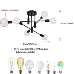 6 Lights E27 Base Ceiling Light,Modern Retro LED Pendant Lamp,Metal Lamp for Living Room,Bedroom,Hallway(Bulb not included)