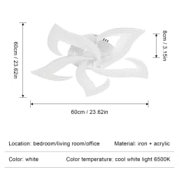 White LED Ceiling Lights with Remote Control, 60W Cold White 6500K, Acrylic Modern Ceiling Light for Bedroom Living Room Dinning
