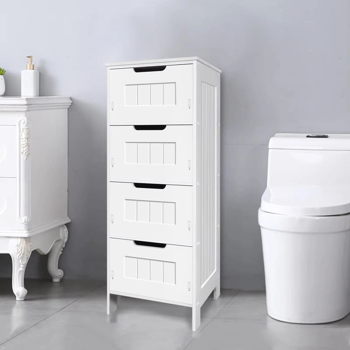 BRIEFNESS PVC Bathroom Cabinet Bathroom Storage Cabinet Freestanding Chest of Drawers with 4 Drawers Floor Vertical Cabinet