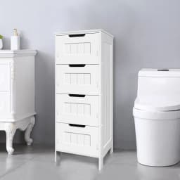 BRIEFNESS PVC Bathroom Cabinet Bathroom Storage Cabinet Freestanding Chest of Drawers with 4 Drawers Floor Vertical Cabinet
