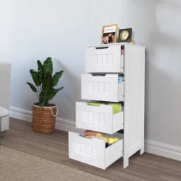 BRIEFNESS PVC Bathroom Cabinet Bathroom Storage Cabinet Freestanding Chest of Drawers with 4 Drawers Floor Vertical Cabinet