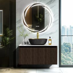 80/100/120CM Bathroom Vanities Sink Set Wall Mounted Floating Cabinet w/ Ceramic Basin Sintered Stone Top, Faucet and Hoses