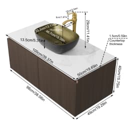 80/100/120CM Bathroom Vanities Sink Set Wall Mounted Floating Cabinet w/ Ceramic Basin Sintered Stone Top, Faucet and Hoses