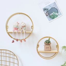 【Breeins】Gold Metal Round Wall Shelf Display Storage Rack For Home Office Decoration Organizer