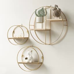 【Breeins】Gold Metal Round Wall Shelf Display Storage Rack For Home Office Decoration Organizer