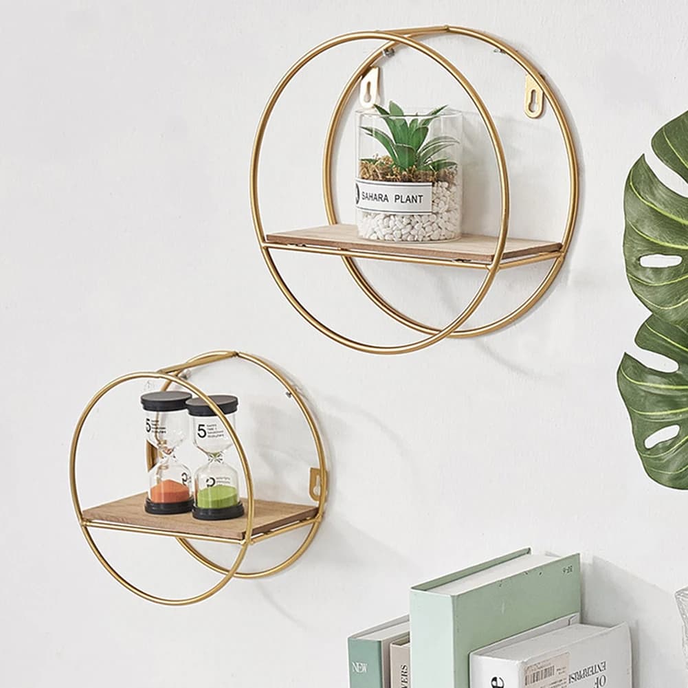 【Breeins】Gold Metal Round Wall Shelf Display Storage Rack For Home Office Decoration Organizer