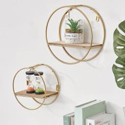 【Breeins】Gold Metal Round Wall Shelf Display Storage Rack For Home Office Decoration Organizer
