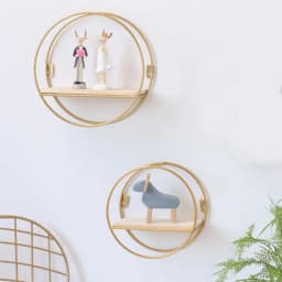 【Breeins】Gold Metal Round Wall Shelf Display Storage Rack For Home Office Decoration Organizer