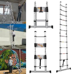A-Ladder, Straight Telescopic Ladder with Non-Slip Feet, Load Capacity of 330lbs, Foldable, For Home or RV Outdoor Work
