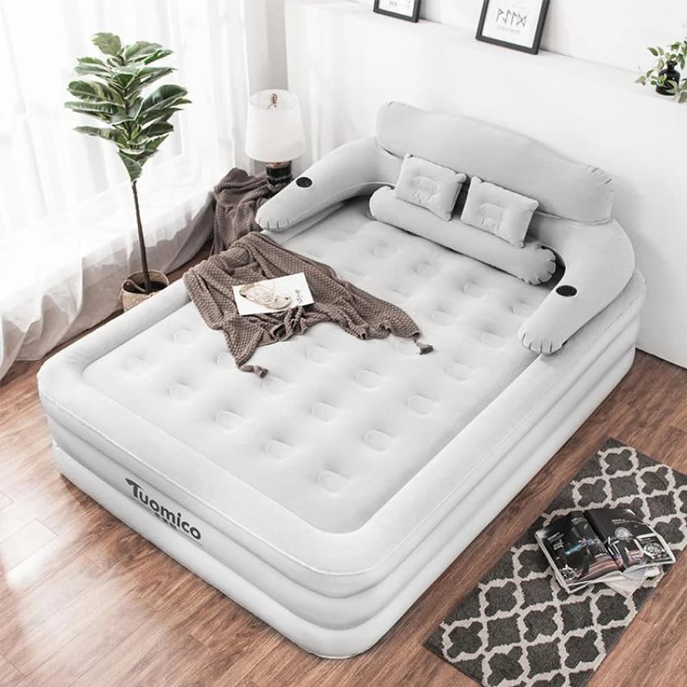 Camping Air Bed with Backrest 2 Persons Inflatable Mattress Camping Folding Home Indoor Outdoor Air Cushion 48cm High Bed