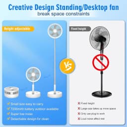 9" Foldable Telescopic Fan Portable Small Table Fan USB Rechagerable With Remote Control Low Noise Floor Fan For Outdoor Indoor