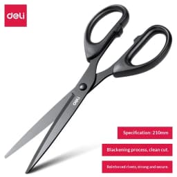 DELI professional office scissors 180/210mm black sharp stainless steel scissors, suitable for papermaking process