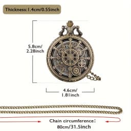 Vintage Hollow Steampunk Gear Design Quartz Pocket Watch with Necklace Pendant, World-Time Feature, Pointer Display Pocket Watch