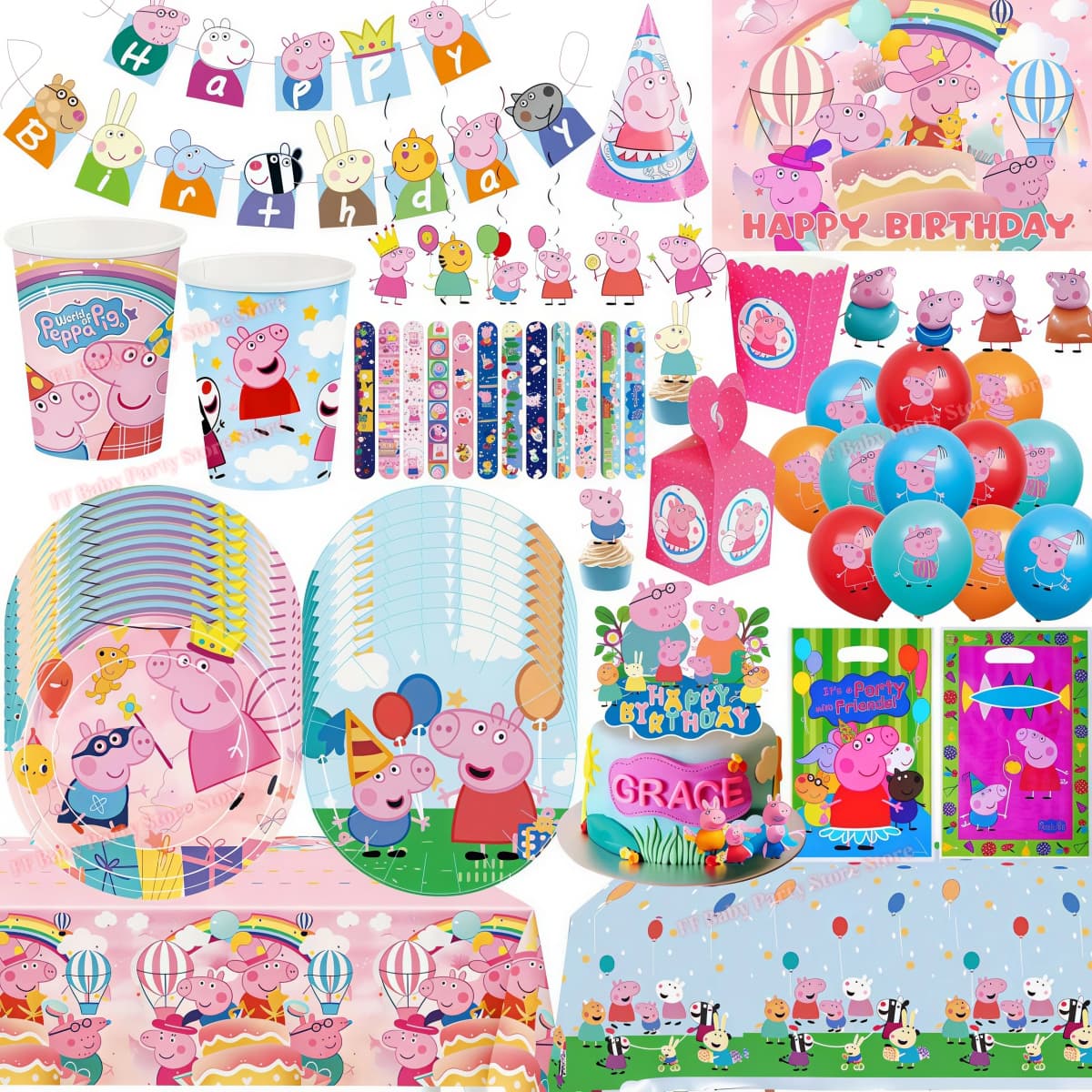 Peppaed Pig Birthday Party Decoration George Page Balloon Cup Plate Banner Girls Party Favor Gift Baby Shower Supplies Accessory
