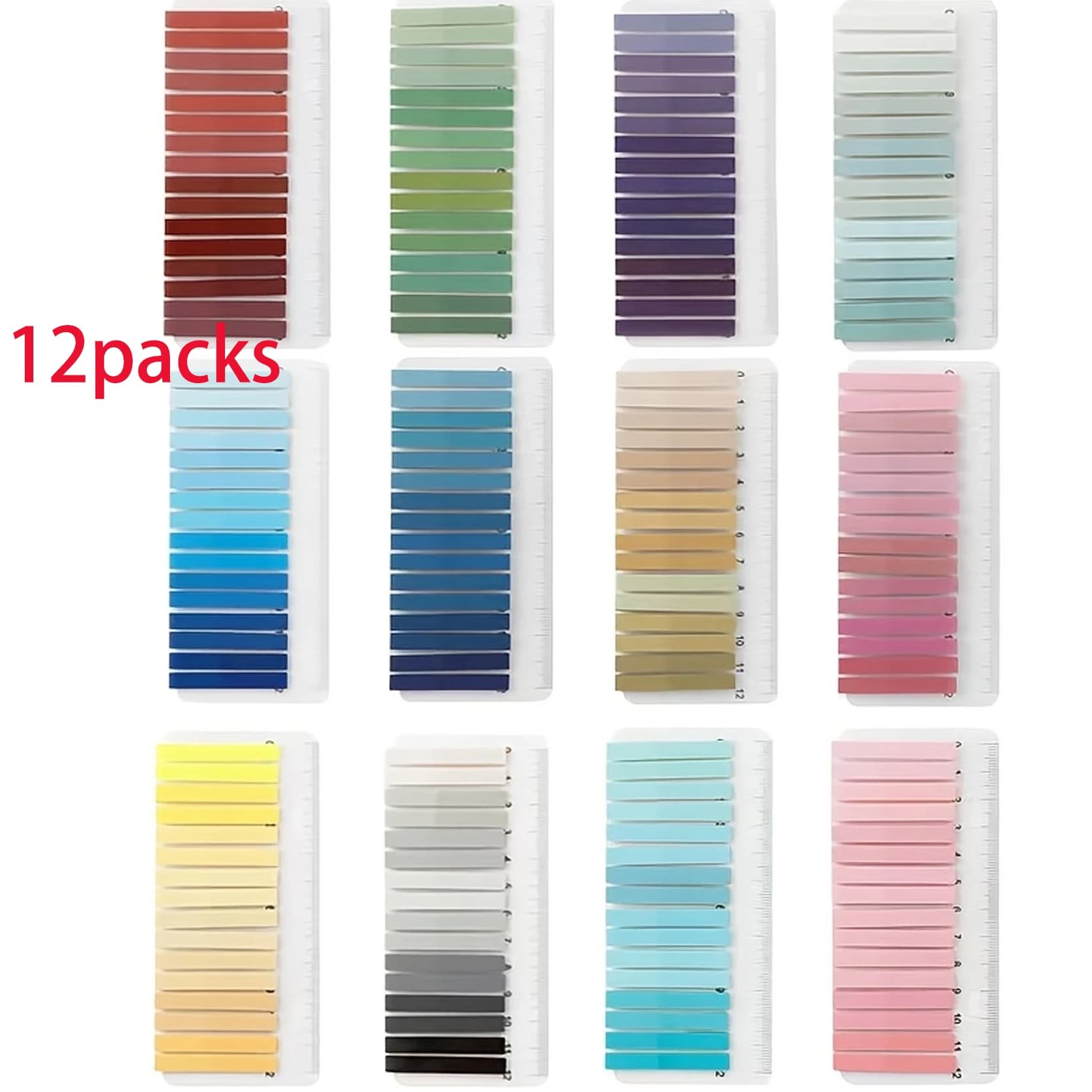 6/12 Packs Gradient Index Sticker with Ruler, Self-Adhesive Page Tabs, Colorful Sticky Notes, Writable Memo Pads for Books,Offic