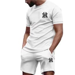 New hot selling 2026 men's two-piece sportswear short sleeved T-shirt and pants set running and fitness sportswear summer