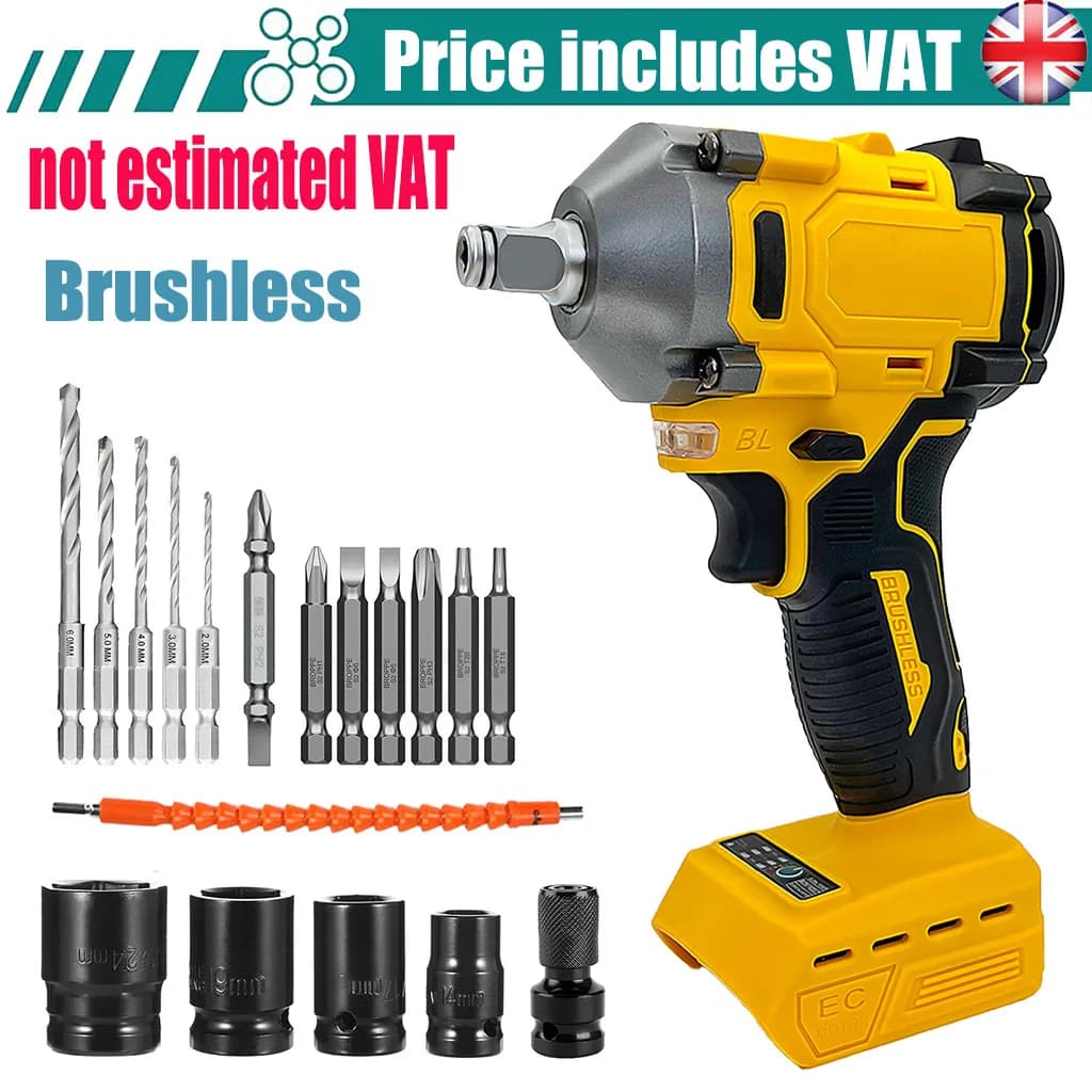 Cordless Impact Wrench Brushless Impact Gun for Dewalt 18V Battery,1/2 inch Electric Impact Driver W/18pcs Accessories Tool Only