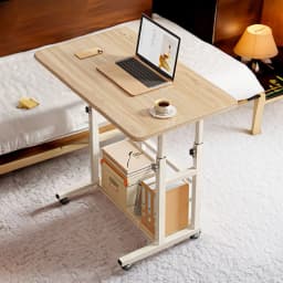 【Lifeideas】Double-Layer Office Desk Movable Bedside Computer Lazy Table with Storage Shelf Laptop White Bedroom Desk Lift Tabl