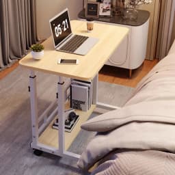 【Lifeideas】Double-Layer Office Desk Movable Bedside Computer Lazy Table with Storage Shelf Laptop White Bedroom Desk Lift Tabl