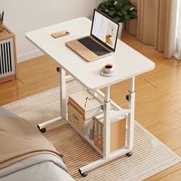 【Lifeideas】Double-Layer Office Desk Movable Bedside Computer Lazy Table with Storage Shelf Laptop White Bedroom Desk Lift Tabl