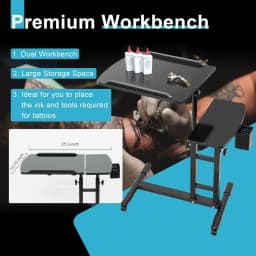 Mobile Tattoo Workstation Tray Cart with 4 Wheels, Adjustable Arm Rest, Modern Style, 25.2 X 15.75 X 22.64-35.43 Inches