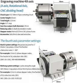 【EU&Brazil Stock】4 Axis Rotation A Axis Extend Rotary 4 Jaw 100mm K12-100 Chuck Nema23 Motor &Tailstock for Wood Metal Milling