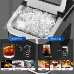 Portable Ice Maker Self-Cleaning Ice Maker Machine with Handle, 12KG in 24Hrs, 2 Sizes Ice Cubes , Scoop & Basket Included, 1.4L