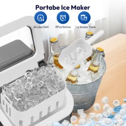 Portable Ice Maker Self-Cleaning Ice Maker Machine with Handle, 12KG in 24Hrs, 2 Sizes Ice Cubes , Scoop & Basket Included, 1.4L