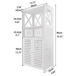 BRIEFNESS PVC Bathroom Cabinet Waterproof Floor Standing Storage Cabinet Storage Cabinet with Double Doors and 3 Shelves-White