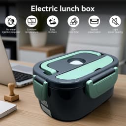 Electric Lunch Box Food Heating Leak Proof with 1.5 L Capacity 304 Stainless Steel Liner Fork Spoon For Car Home