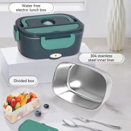 Electric Lunch Box Food Heating Leak Proof with 1.5 L Capacity 304 Stainless Steel Liner Fork Spoon For Car Home