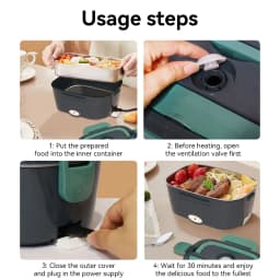 Electric Lunch Box Food Heating Leak Proof with 1.5 L Capacity 304 Stainless Steel Liner Fork Spoon For Car Home