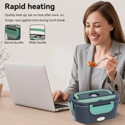 Electric Lunch Box Food Heating Leak Proof with 1.5 L Capacity 304 Stainless Steel Liner Fork Spoon For Car Home