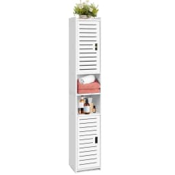BRIEFNESS 5-Tier Tall Bathroom Cabinet Storage Cupboard PVC Floor Standing Tallboy Unit,Free Standing Slim Bathroom Storage Unit