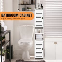 BRIEFNESS 5-Tier Tall Bathroom Cabinet Storage Cupboard PVC Floor Standing Tallboy Unit,Free Standing Slim Bathroom Storage Unit