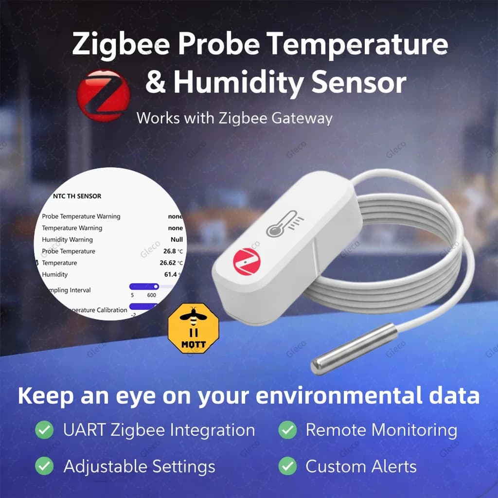 Zigbee 3.0 Temperature Humidity Sensor With External Probe Optional Liquid Air Temp Tracking For Zigbee2MQTT Home Automation