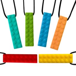 1/6pcs Building Block Sensory Chew Necklace Brick Chewy Kids Silicone Pencil Topper Teether Toy Silicone Teether for Children