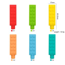 1/6pcs Building Block Sensory Chew Necklace Brick Chewy Kids Silicone Pencil Topper Teether Toy Silicone Teether for Children