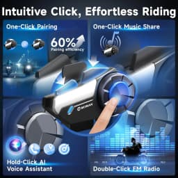 【FR STOCK】Moman 2Pack Motorcycle Helmet Intercom Headset 4-Mode Dynamic Audio Mixing 1KM Range Wireless Communication System