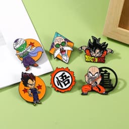 6Pcs Anime Dragon Ball Son Goku Enamel Brooch Badge Cartoon Vegeta Piccolo Master Roshi Krillin Lapel Pins For Fans Gifts