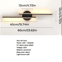 LED Wall Lights Modern, 24W Wall Lamp Indoor, Black Wall Sconce for Bedroom, Mirror, Living Room, Dining Room, Staircase 3000K